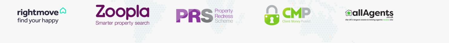 Rightmove, Zoopla, Property Redress Scheme, Client Money Protect and allAgents partner logos