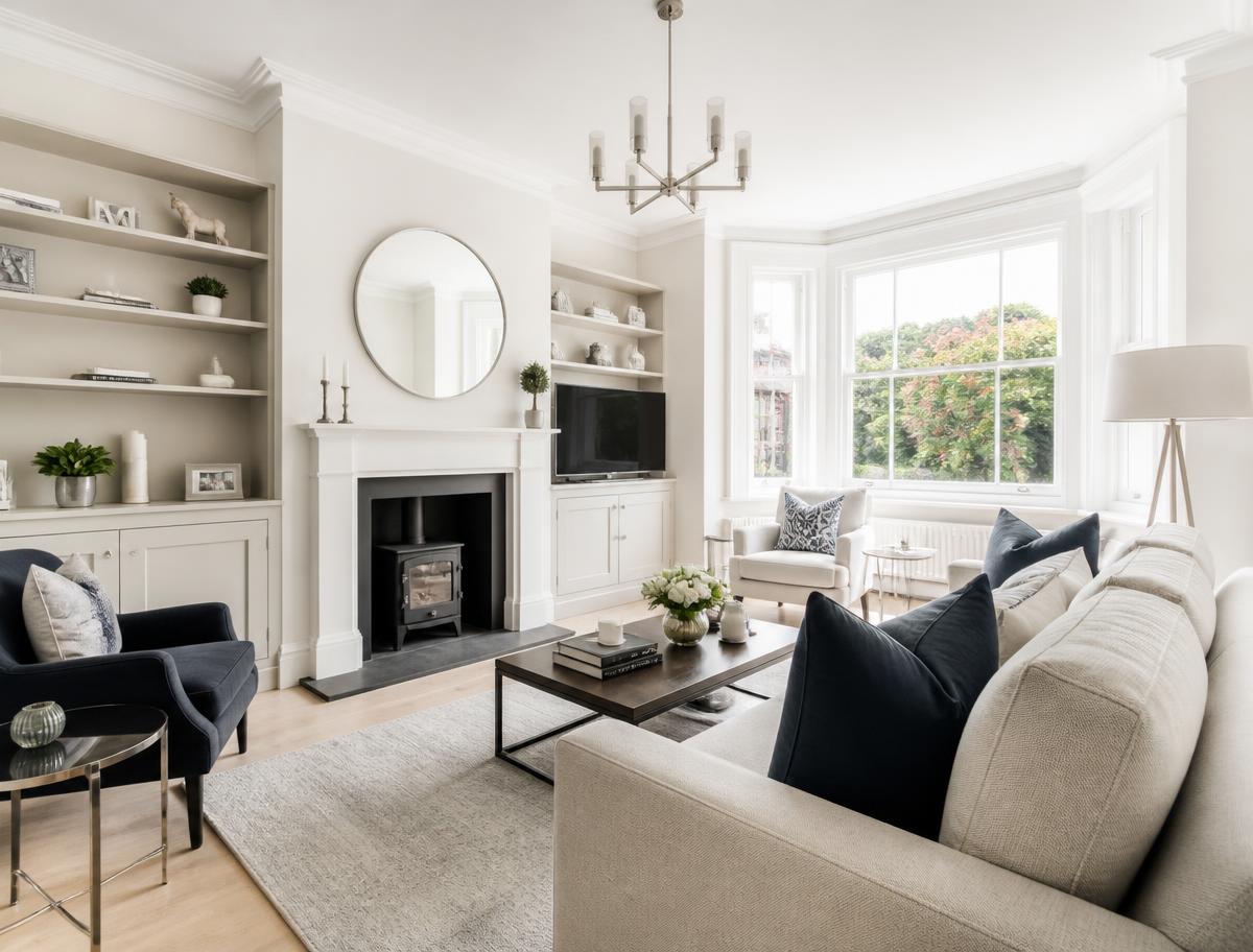 Bright, styled living room in a home prepared for sale